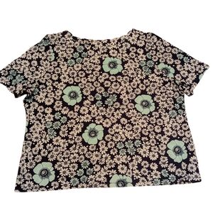 Talbots Navy and Blue Floral Short Sleeve Top - 3X